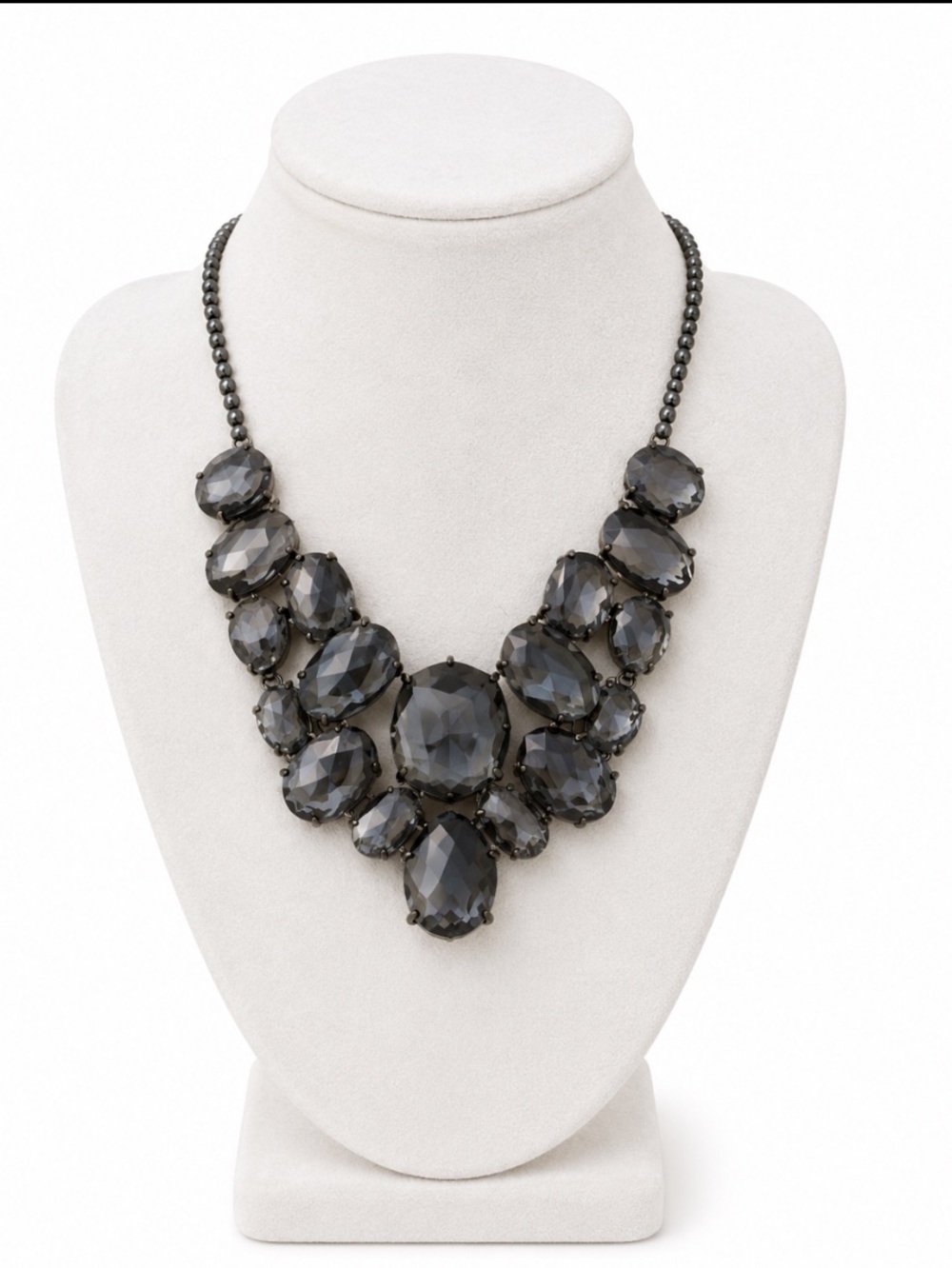 Gray Statement Crystal Bib Necklace